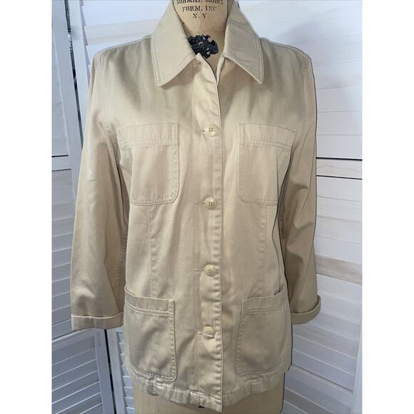 Vintage AT Denim Khaki Jean Jacket Lined Women Size Large - Picture 1 of 7